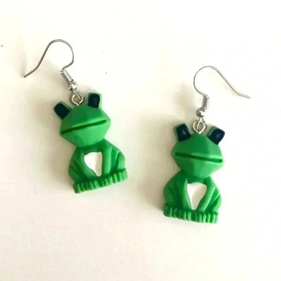 Cute Resin Frog Toad Easter Spring Drop Earrings NWT - Picture 1 of 3